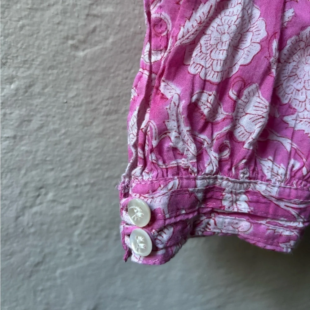 Block Printed Pink Floral Cotton Women's Pants